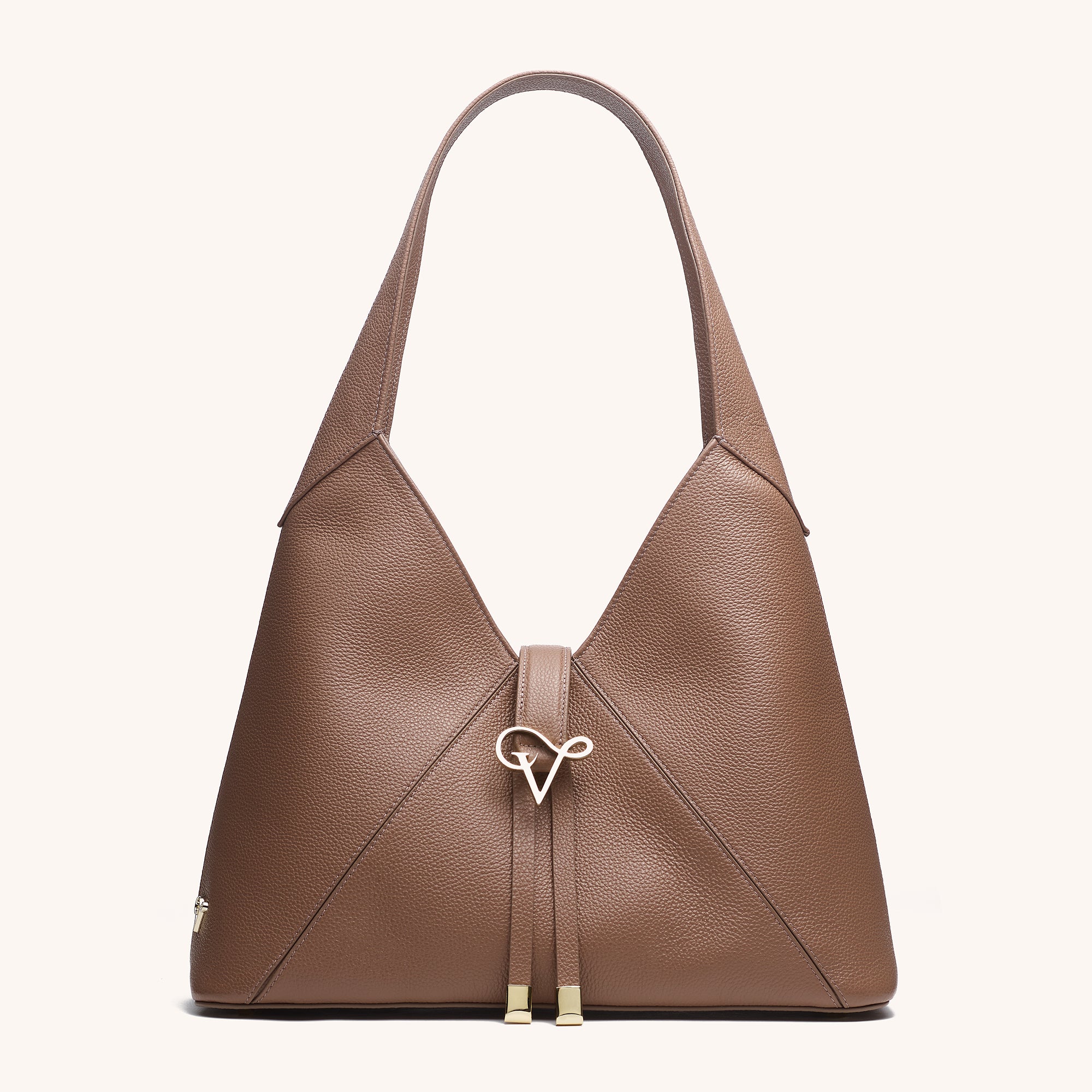 designer logo brown leather bag