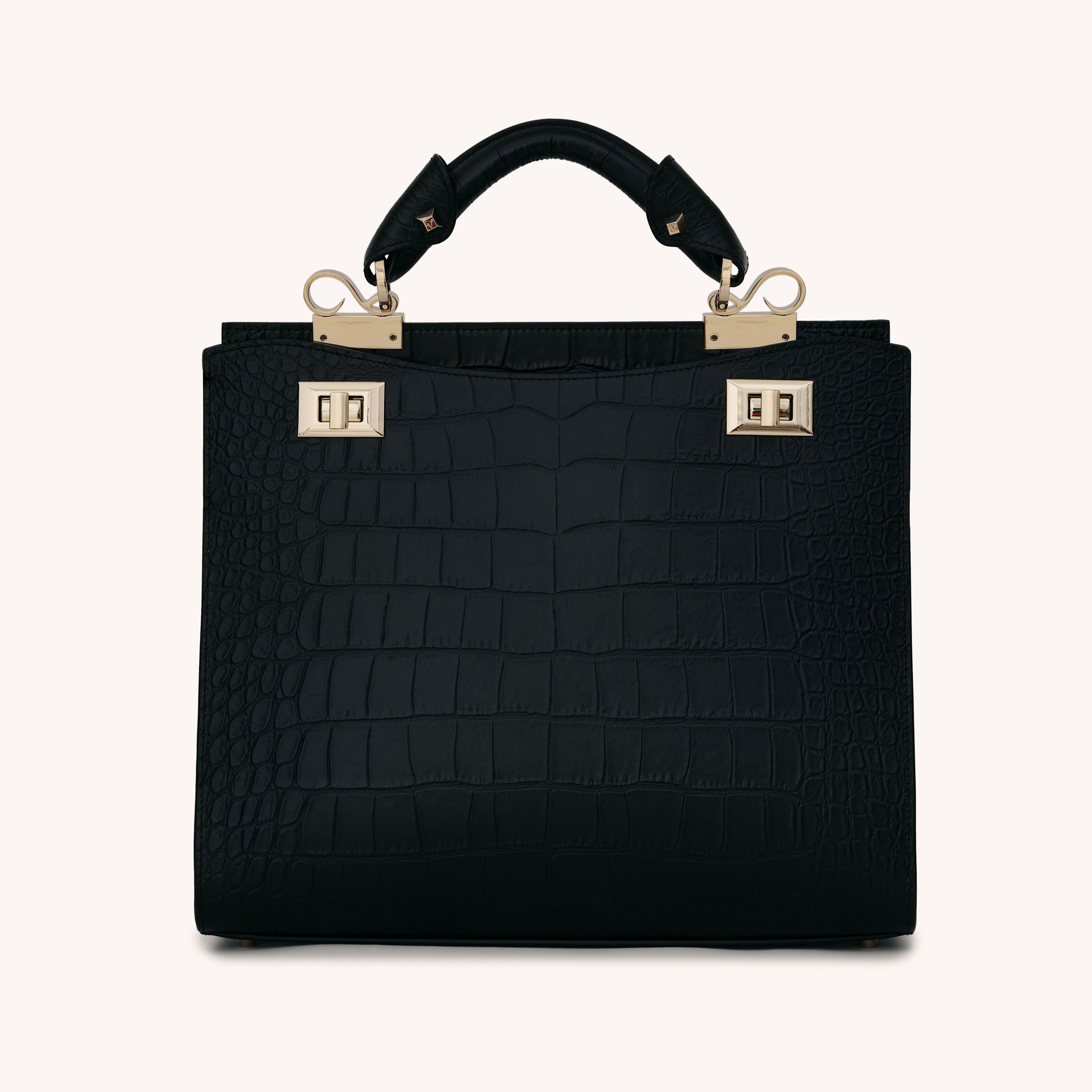 Luxury designer Vie Lorie crocodile embossed leather handbag 